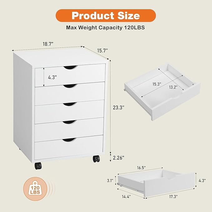 5 Drawer Chest, Dressers Storage Cabinets Wooden Dresser Mobile Cabinet with Wheels Room Organizer, Small Drawers Wood Organization Furniture for Office, Home