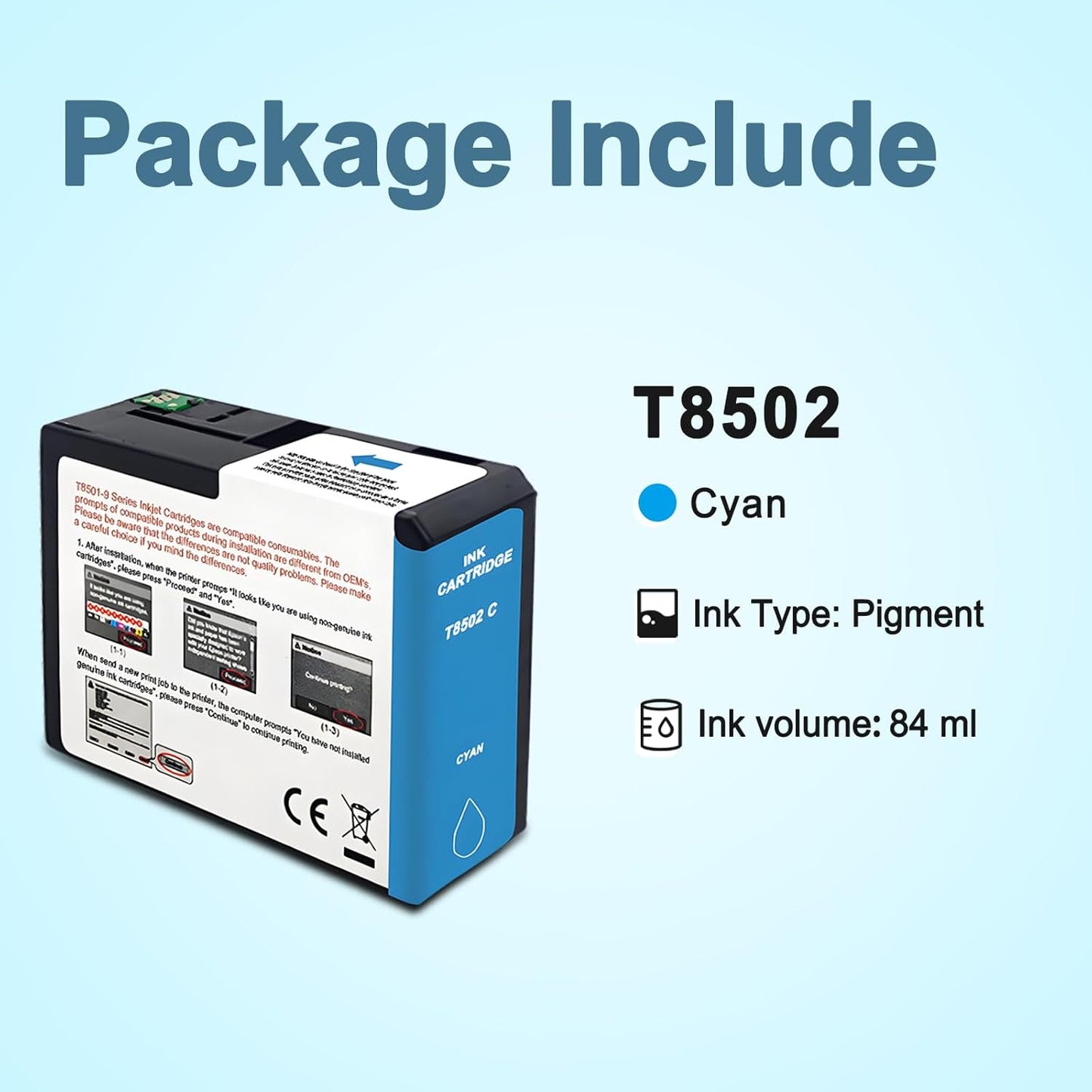 T850 Ink Cartridge T8502 T850200 Remanufactured Work for SureColor P800 (1-Pack, Cyan)