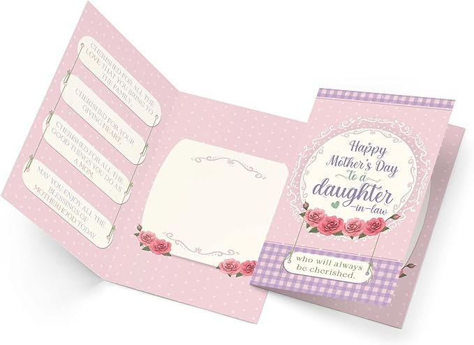 Prime Greetings Daughter In Law Mother's Day Card, Made in America, Eco-Friendly, Thick Card Stock with Premium Envelope 5in x 7.75in, Packaged in Protective Mailer