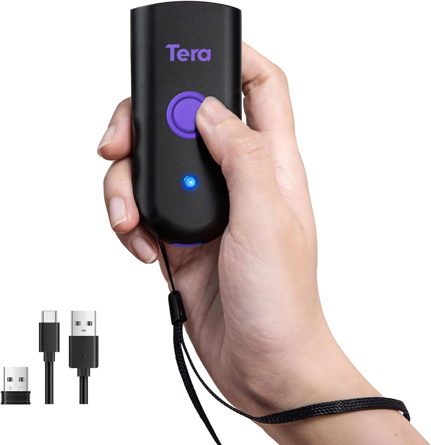 Tera Mini 1D Barcode Scanner: Pocket Waterproof Wireless Laser Scanner 3 in 1 Compatible with Bluetooth USB Wired Portable Bar Code Reader for Logistics Work with iOS Windows Android 1100L Purple