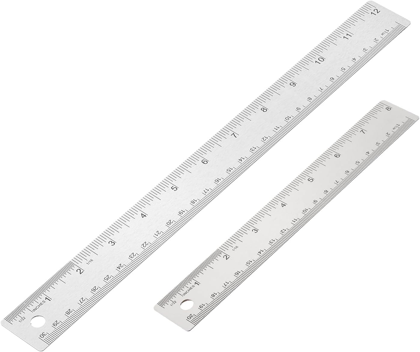 PATIKIL 8, 12 Inch Stainless Steel Straight Edge Ruler, 2 Pcs Cork Backing Non-Slip Metal Ruler with Inches Centimeter Metric Measuring Tools for Office