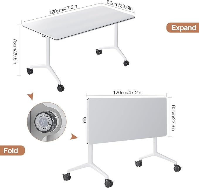 Conference Table, Folding Conference Tables for 2-20 People, Modern Conference Room Table with Wheels, Super Sturdy Large Rectangle Mobile Meeting Seminar Tables for Office (2PCS 47.2in)