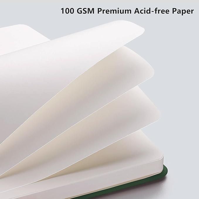 RETTACY Blank Journal Notebook, 192 Pages, A5 Medium Size (5.7'' x 8.3''), Leather Hardcover, 100 GSM Thick Paper, for Sketching, Drawing, Painting (Dark Green)