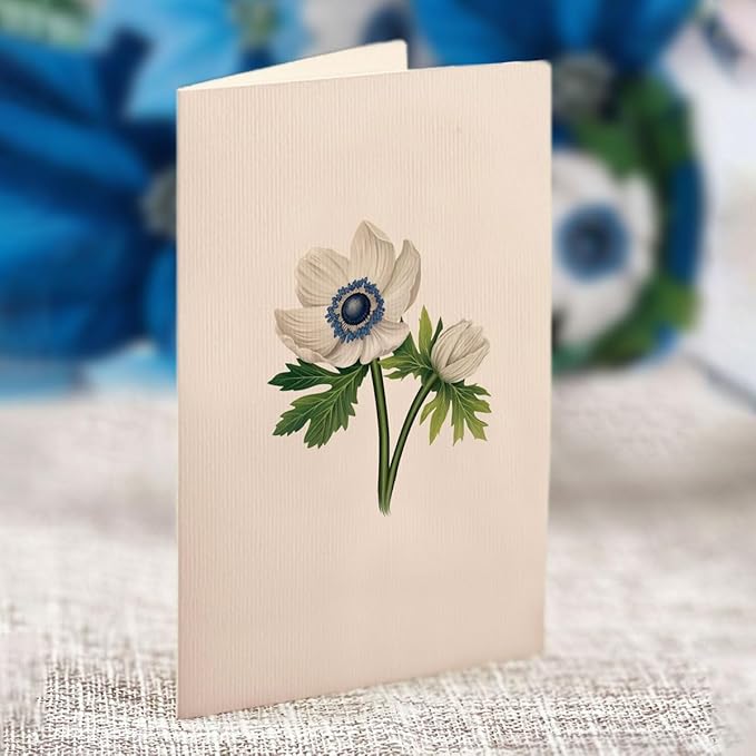 Freshcut Paper Pop Up Cards, Mini Blue Poinsettia, 6 Inch Mini Sized Forever Flower Bouquet 3D Popup Greeting Cards, Christmas Card, Holiday Card, Blank Notecard & Envelope