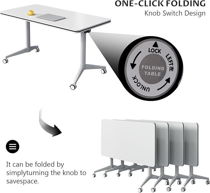 Conference Table Folding Conference Table, Modern Conference Room Table White Meeting Table Flip Top Large Mobile Training Tables, Mobile Training Seminar Tables for Office Classroom (6pack 55.1in)