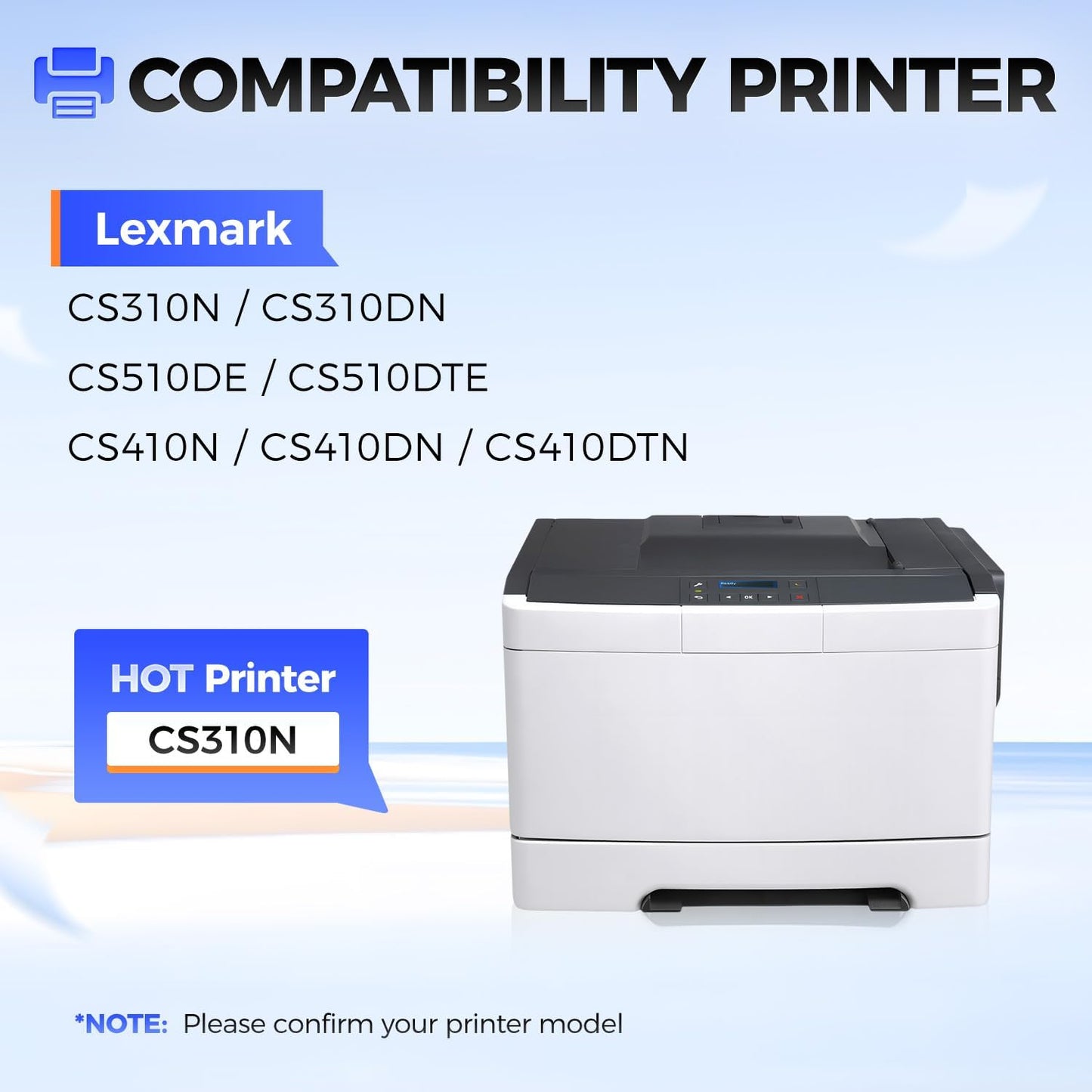 70C1XK0 70C1XC0 70C1XM0 70C1XY0 Toner Cartridge Set 4-Pack Black Cyan Magenta Yellow with chip Replacement Compatible for Lexmark CS310N CS310DN CS510DE CS510DTE CS410N CS410DN CS410DTN Laser Printer