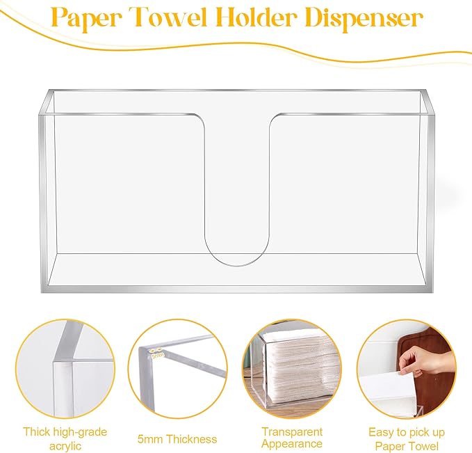 2Pack Acrylic Countertop Paper Towel Dispenser, Folded Paper Towel Dispenser Clear Trifold Napkin Holder, Suitable for Z-fold, C-fold or MultiFold Trifold Paper Towels for Bathroom Toilet and Kitchen