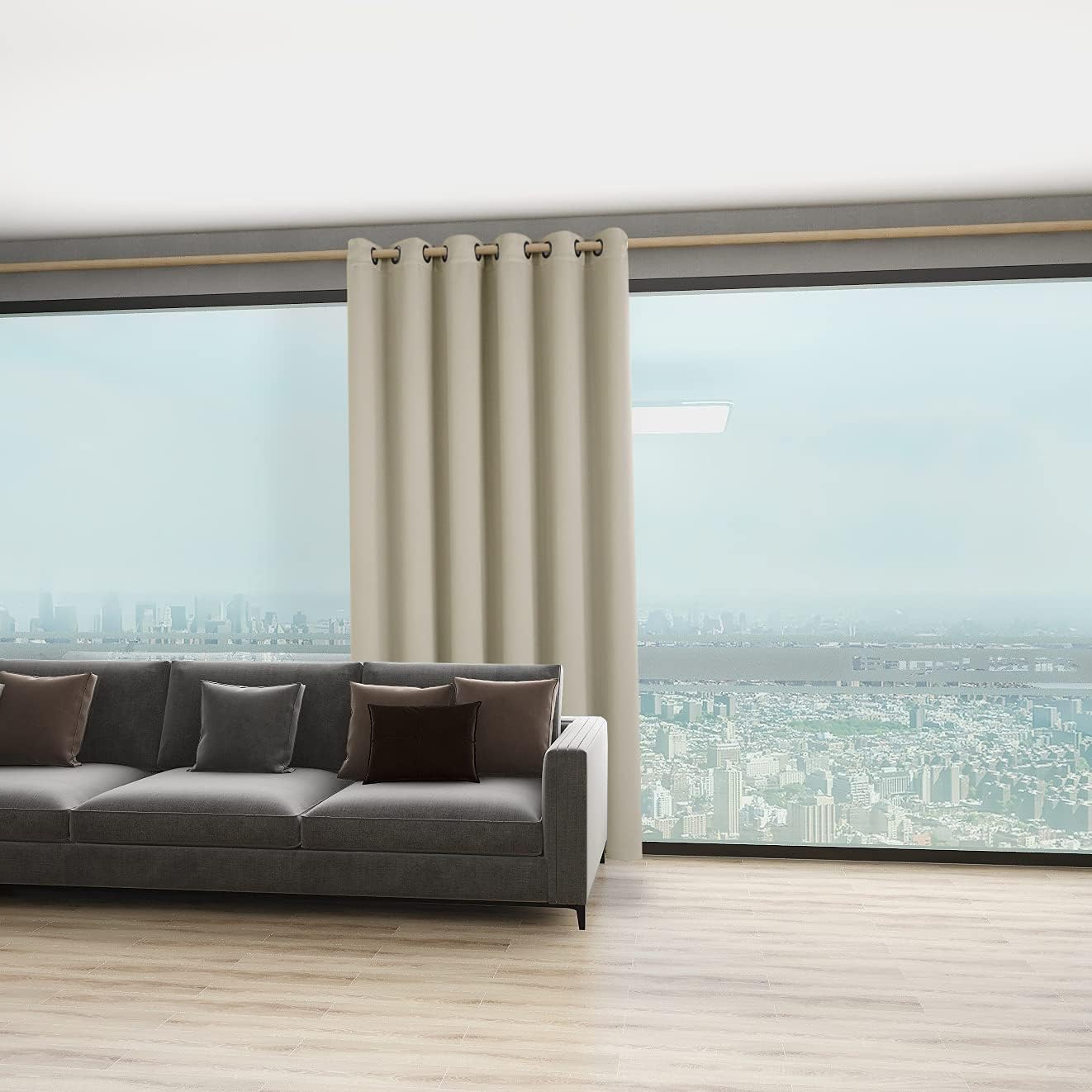 BONZER Room Divider Blackout Curtain Wide Room Darkening Total Privacy Wall Noise Reducing for Bedroom, 96L x 70W Inch (8L x 5.8W ft), 1 Panel, Cream