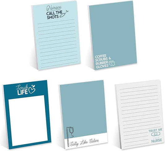Nursing Sticky Note Pads / 4" x 6" Repositionable Snarky Medical Sticky Notes / 5 Humorous Designs / 50 Sheets Per Pad Set of 5 / Made in USA