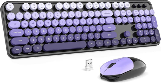 MOFII Wireless Keyboard and Mouse Combo, 2.4GHz Retro Typewriter Keyboard Full Size, Cute Wireless Mice, USB Dongle Plug and Play, for Laptop, PC, Desktop, Windows (Black Purple Gradient Color)