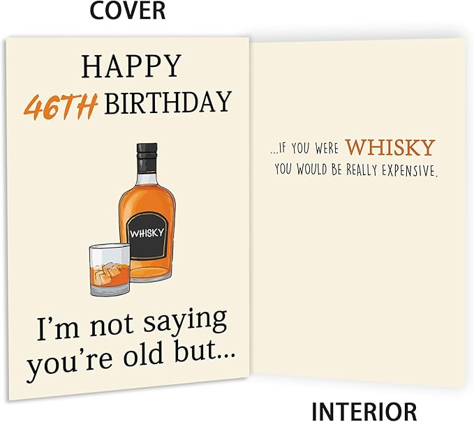 Funny Whiskey 46th Birthday Card, 46th Birthday Gifts Women Men, Unique 46th Birthday Decorations for Him Her, Happy 46 Year Old Birthday Card Gifts for Husband Wife