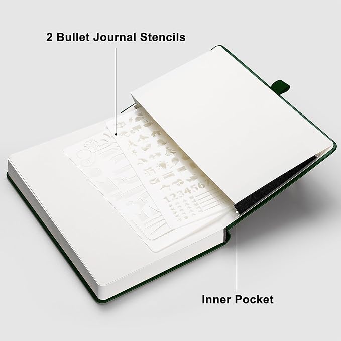 RETTACY Blank Journal Notebook, 192 Pages, A5 Medium Size (5.7'' x 8.3''), Leather Hardcover, 100 GSM Thick Paper, for Sketching, Drawing, Painting (Dark Green)