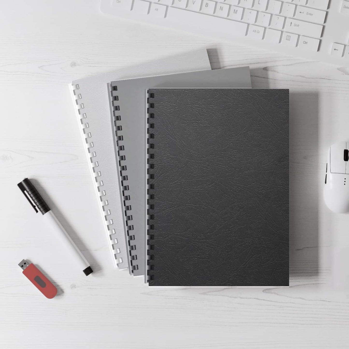 Binditek 25 Pack 16 Mil Grain-Texture Paper Binding Presentation Covers, 8.5 x 11 Inches, 110lb, Un-Punched, Letter Size, Black, Office Supplies