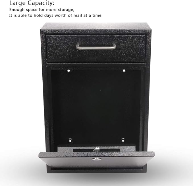 KYODOLED Steel Key Lock Mail Boxes Outdoor, Locking Wall Mount Mailbox, Security Lock Drop Box, Collection Boxes,16.2H x 11.22L x 4.72W Inches, Black X Large