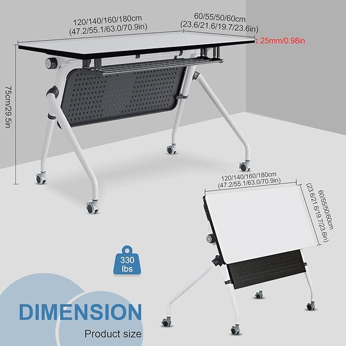 Conference Table, Folding Conference Room Tables, Mobile Training Tables with Silent Wheels, Large Rectangular Modular Seminar Table Office Computer Desks for Classroom White (4Pack L47.2in)