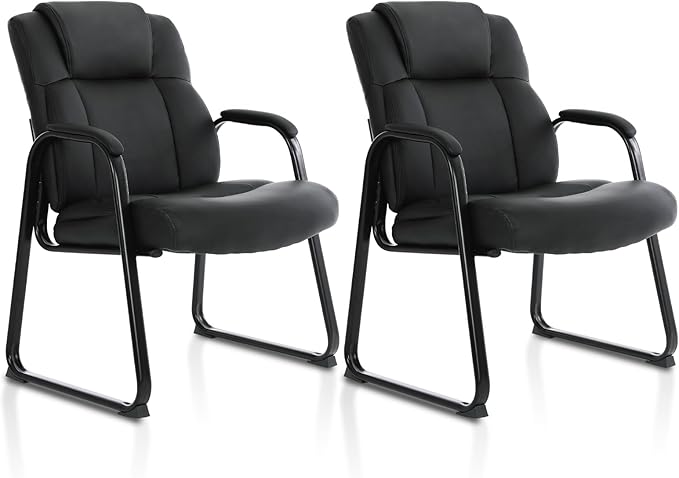 CLATINA Big & Tall 500 lb. Guest Chair, Leather Reception Chairs with Sled Base and Padded Arm Rest for Waiting Room Office Home and Meeting Conference-Black (2 Pack)
