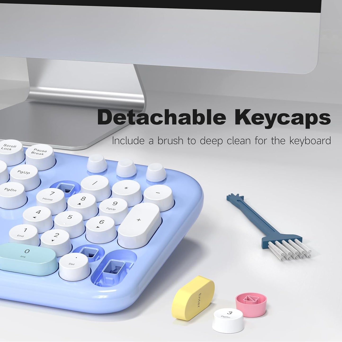 Wireless Keyboard and Mouse Combo, 2.4G Retro Typewriter Keyboard with Number Pad and Cute Ambidextrous Wireless Mouse for Computer Laptop