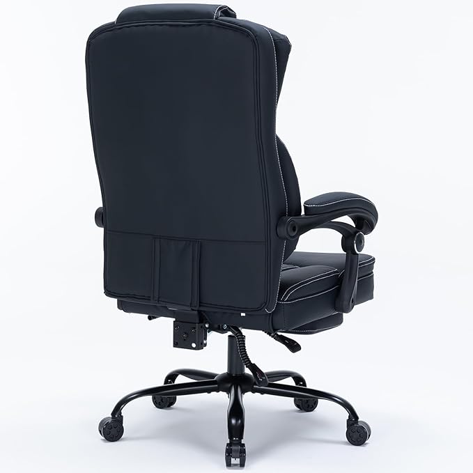 Ergonomic Office Chair with Foot Rest, Executive Chair with Footrest PU Leather Computer Chair, Big and Tall Chair Reclining Desk Chair, Thick Padded Coil Spring Seat, 400 lbs Capacity (Black)