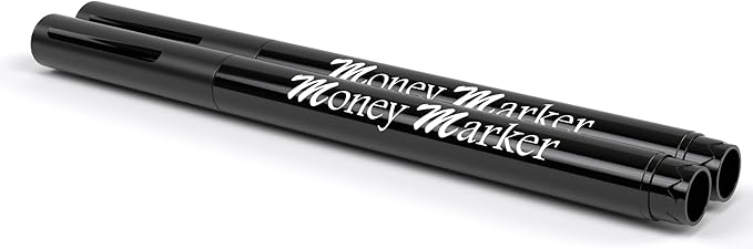 Money Marker (2 Counterfeit Pens) - Counterfeit Bill Detector Pen with Upgraded Chisel Tip - Detects Fake Counterfit Bills, Universal Currency Detectors Pack