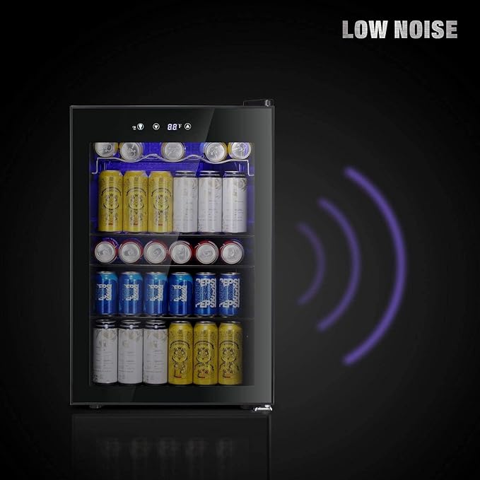 Antarctic Star Beverage Cooler 145 Can Mini Fridge Glass Door for Soda Beer Wine Glass Door Stainless Steel Small Drink Refrigerator Digital Display for Home, Office Bar,4.4cu.ft