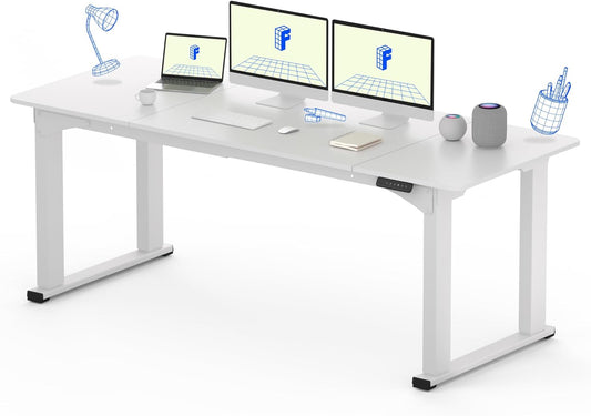 FLEXISPOT E6Q 4 Legs Standing Desk 78 x 32 Inch Adjustable Height Desk with Splice Board Home Office Sit Stand Up Desk, White Top + White Frame