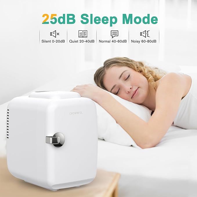 CROWNFUL Mini Fridge, 4 Liter/6 Can Portable Cooler and Warmer Personal Refrigerator for Skin Care, Cosmetics, Beverage, Food,Great for Bedroom, Office, Car, Dorm, ETL Listed (White)