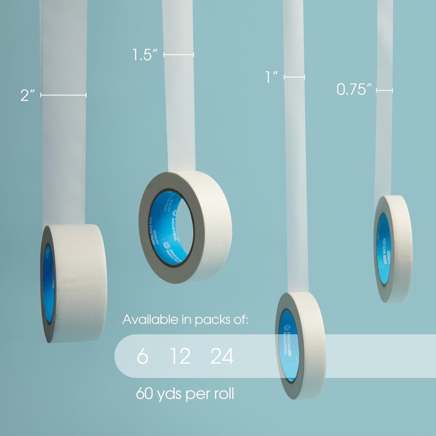 SPARTAN INDUSTRIAL - 1" X 60 yd Masking Tape for Labeling, Art Projects, and More - 24 Craft Tape Rolls, 5.5 Mil