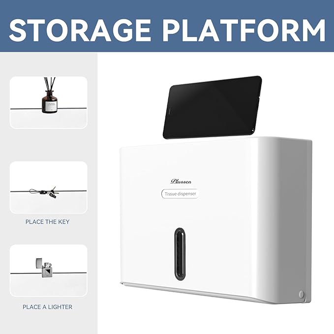 Paper Towel Dispenser Wall Mount, Adhesive No Drilling Multifold Trifold C Fold Commercial Hand Towel Dispenser,White