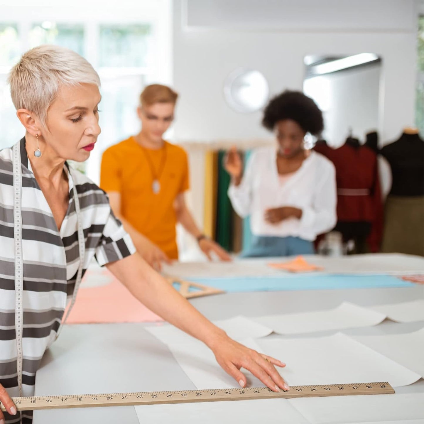 Treela 36 Pack 39 Inches Meter Stick Wood Ruler Economy Yard Stick Double Sided Heavy Duty Thick Meter for School Classroom Home Office Kids Clothing Measuring