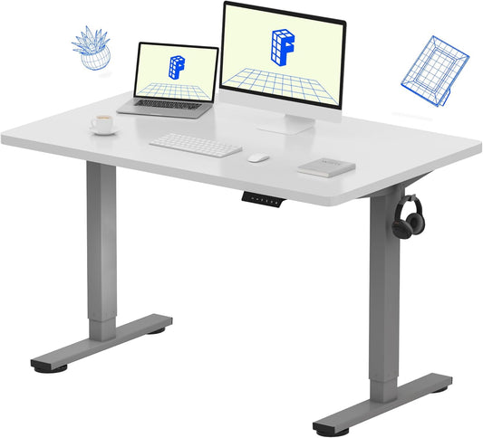 FLEXISPOT EN1 Whole-Piece Standing Desk 48 x 30 Inches Electric Height Adjustable Desks for Home Office Stand Up Desk (Silver Frame + 48 in White Top, 2 Packages)