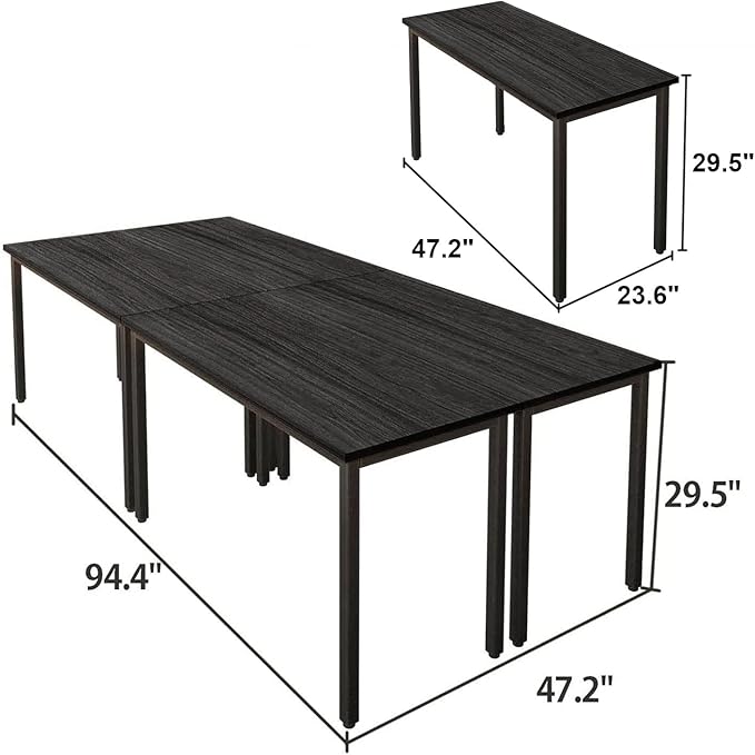 Bonzy Home Conference Tables 8ft Office Computer Desk for Meeting Room Study Writing Printer Podcast Table Save Space Design for 10 People Modern Black 4PCS (94.4"x47.2"x29.5", Black)