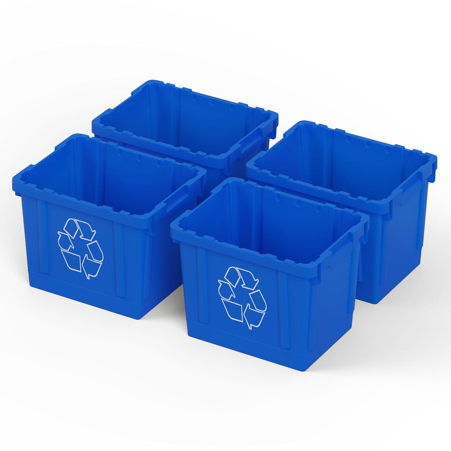 14 Gallon Rectangular Blue Recycling Bin | 4 Pack | Inside Outside Curbside | Stackable Box for Paper Plastic
