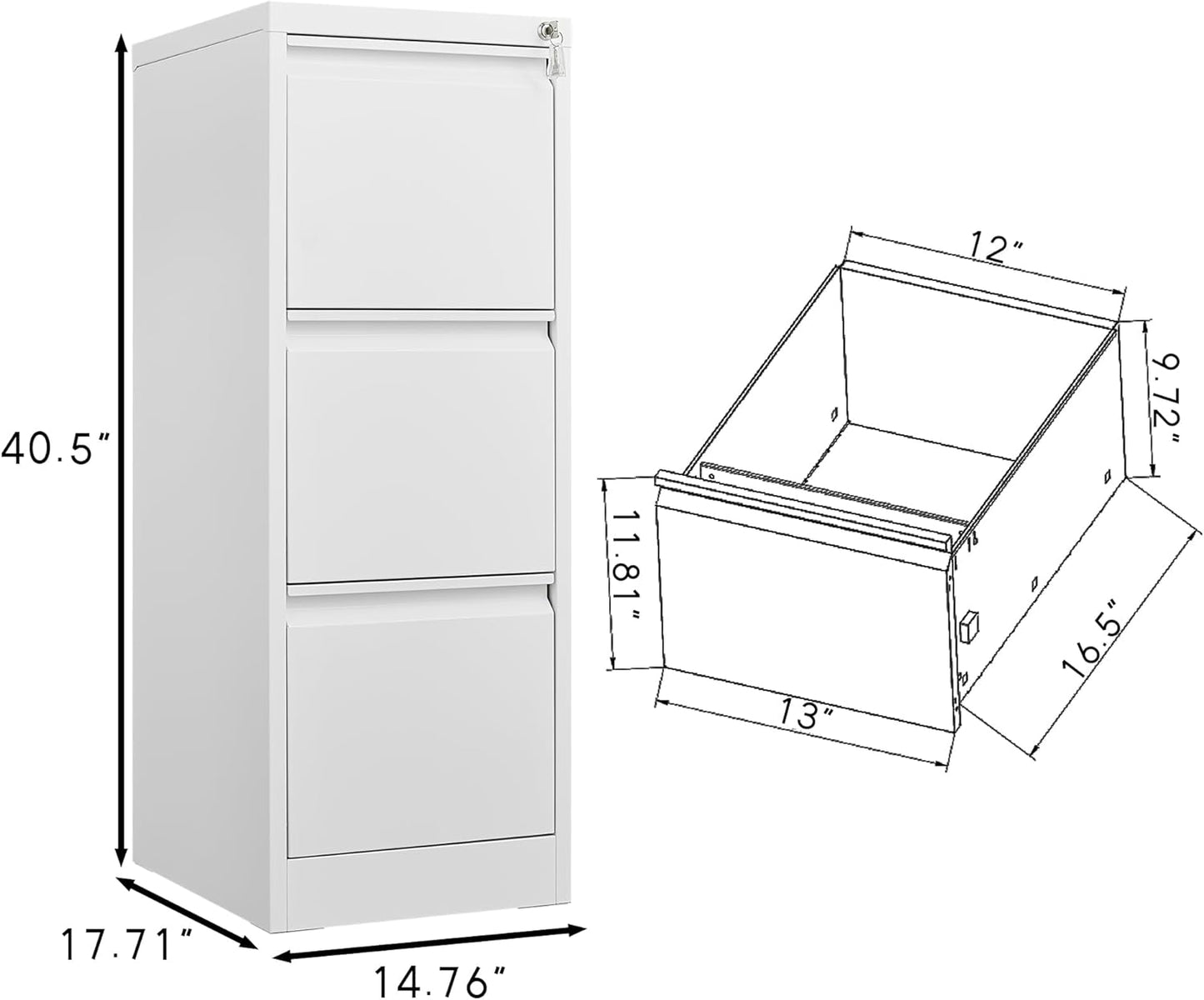 3 Drawer File Cabinet with Lock, Vertical File Cabinets for Home Office, Metal Filing Cabinets, Heavy Duty Steel Lockable Filing Storage Cabinet for Letter/Legal/A4/F4 Size Files, White