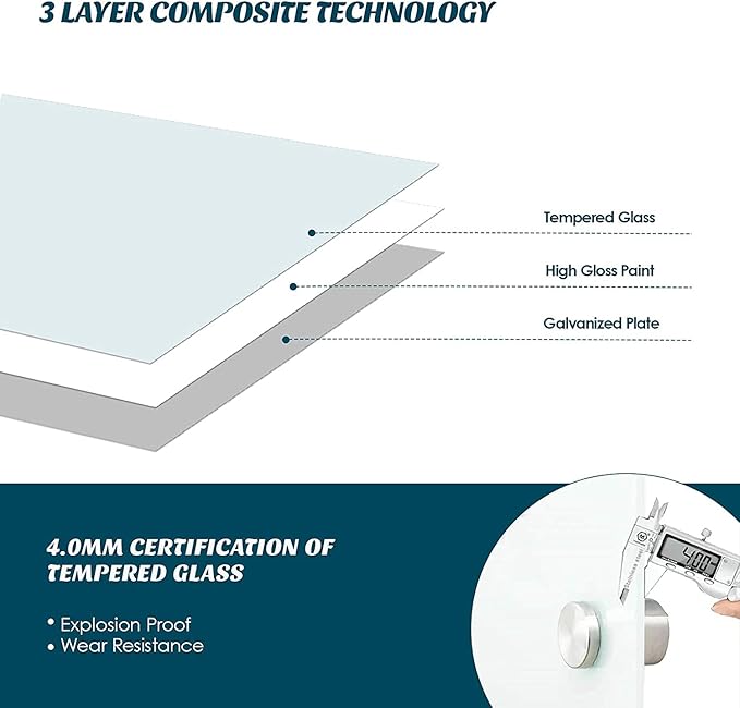 J&J worldwide Glass Whiteboard 47"x35", Magnetic White Board Glass Dry Erase Board Large Frameless Glass White Board for Office, Home & School with Marker Tray & Markers