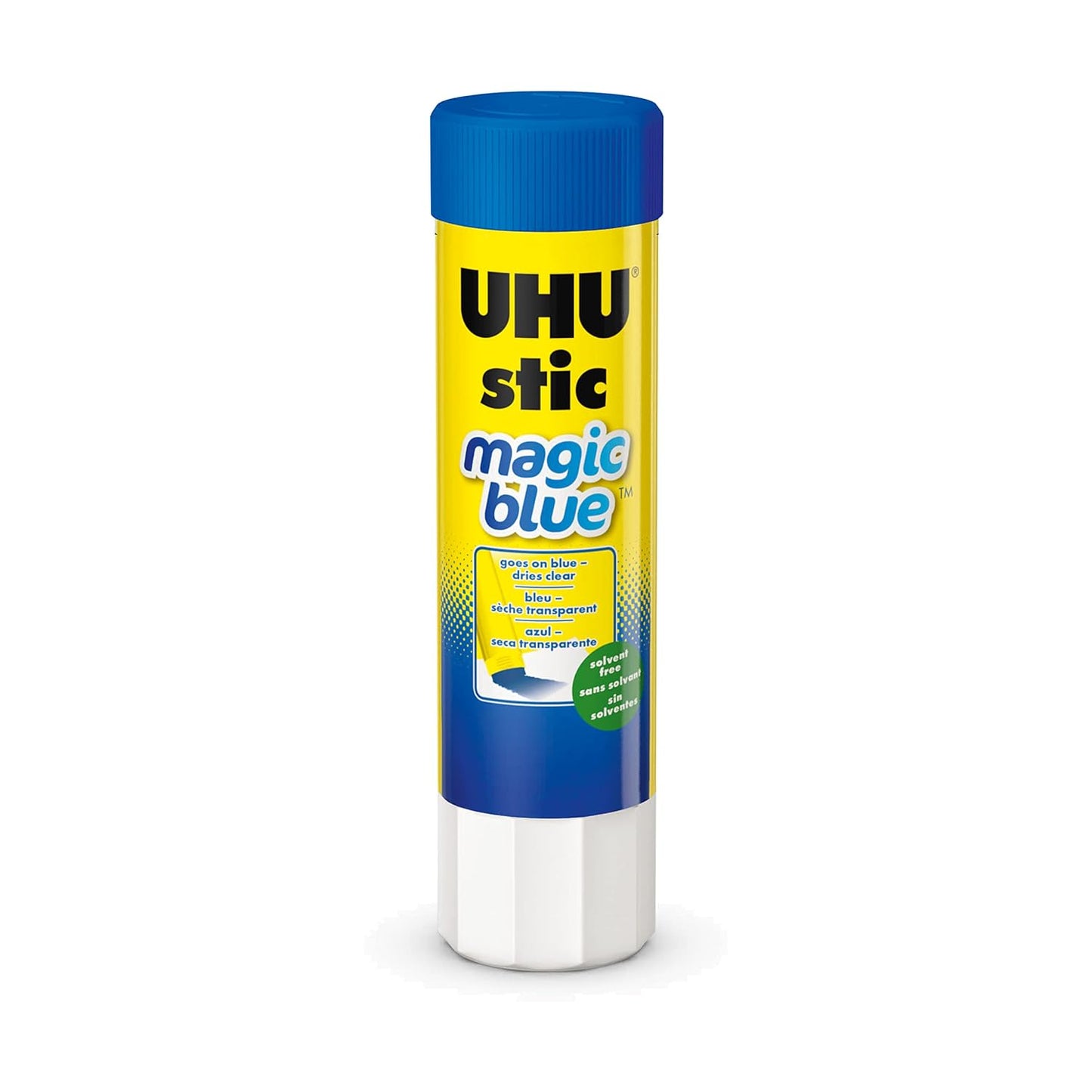 UHU Colored Glue Stick, 0.74oz Blue, rubs on Blue & Dries Clear, Washable, Solvent Free, Screw on Cap, Pack of 24