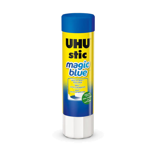 UHU Colored Glue Stick, 0.74oz Blue, rubs on Blue & Dries Clear, Washable, Solvent Free, Screw on Cap, Pack of 24