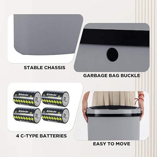 PayLessHere 13 Gallon Trash Can Kitchen Trash Can Automatic Garbage Can with Lid Touch Free High-Capacity Motion Sensor for Kitchen Bedroom Bathroom Office Wateproof Trash Bin (1, Gray)