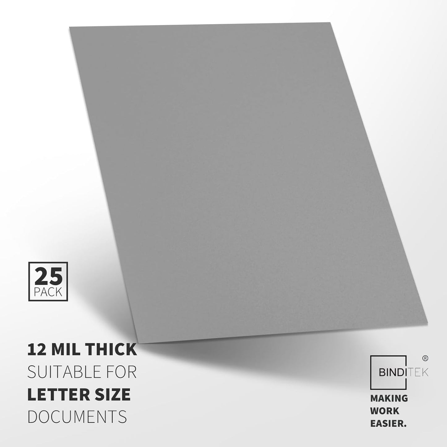 Binditek 25 Pack 12 Mil Sand-Textured Polycover - Plastic Binding Cover for Business Reports and Proposals - Lightly Sanded Finish - Square Corners, Un-Punched, Grey, Office Supplies