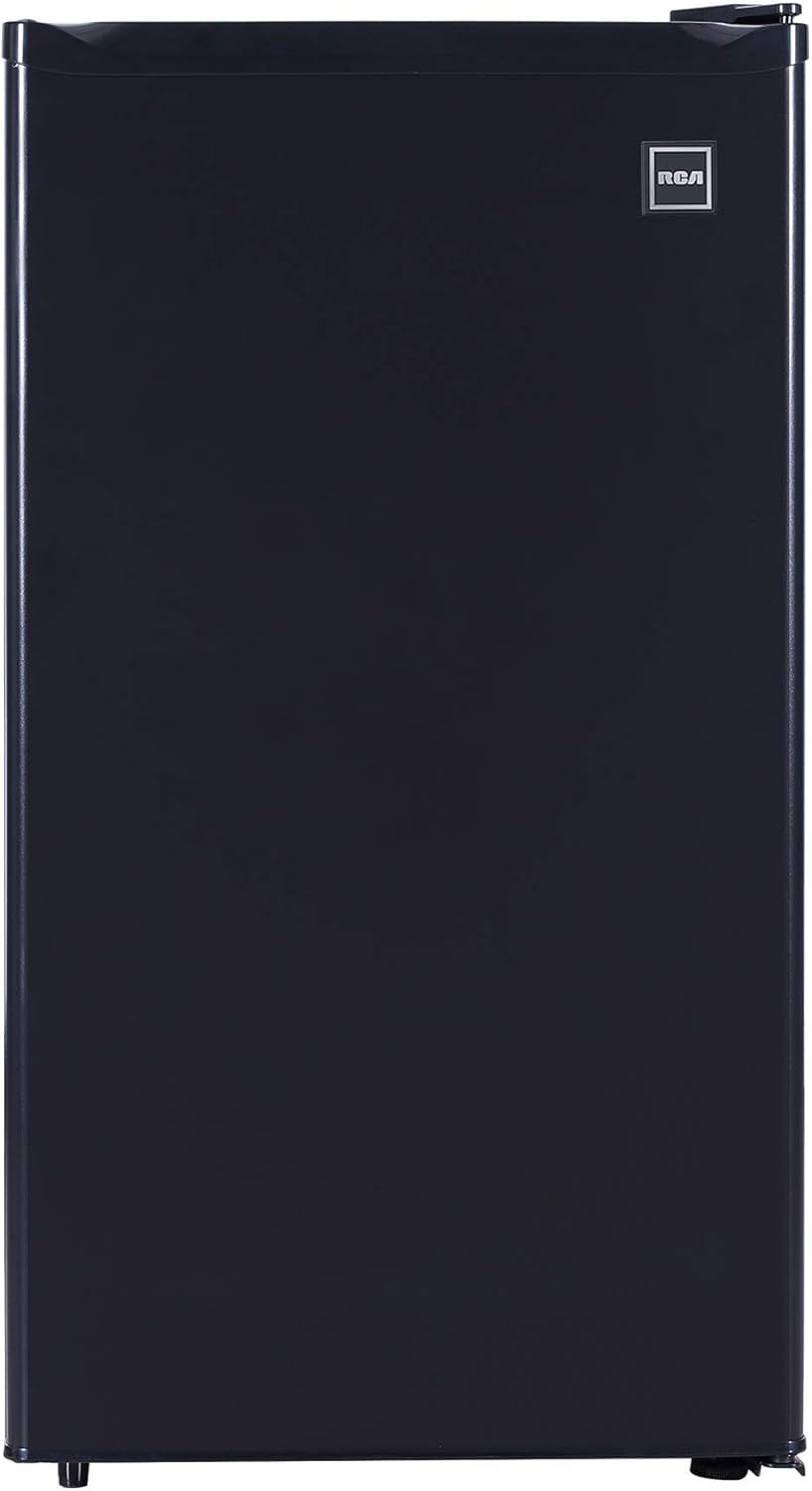 RCA RFR321-B-Black-COM RFR321 Single Mini Refrigerator-Freezer Compartment-Adjustable Thermostat Control-Reversible Doors-Ideal for Dorm, Office, RV, Garage, Apartment-Black Cubic Feet, 3.2 CU.FT