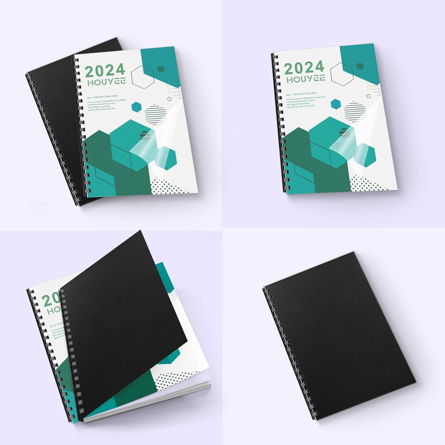 100 Pack Binding Covers Set, 8.5x11 Inches, Including 50 Pcs 12 Mil Ultra Clear PET Binding Covers, 50 Pcs 12 Mil Black Sand Textured