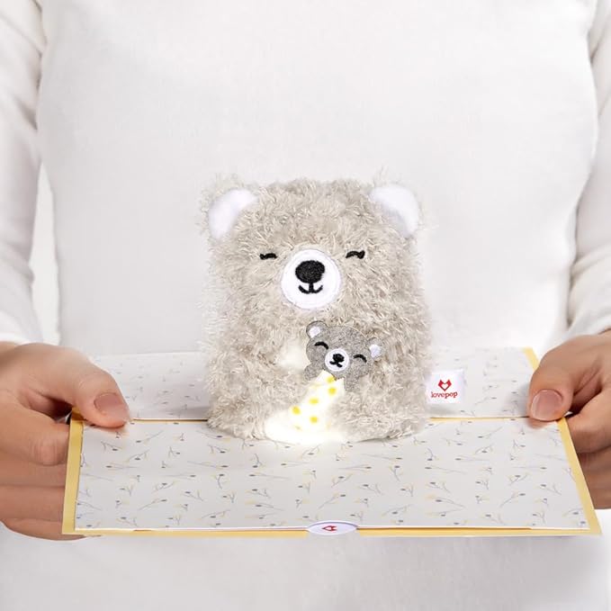Lovepop Plushpop Soft Animal Pop-Up Card for Her and Him - 3D Bear Everyday Greeting Card for Boys, Girls, Men, Women - Love You Most - 6" x 8" Card - Gray