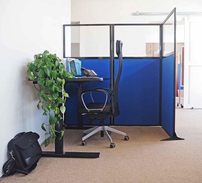 Versare Office Workstation Screen | Portable Wall Divider | Modern Cubicle | Freestanding Privacy Screen | Flexible Work Space | 2 Panels | 66" Wide x 70" Tall Black SoundSorb Panels with Window