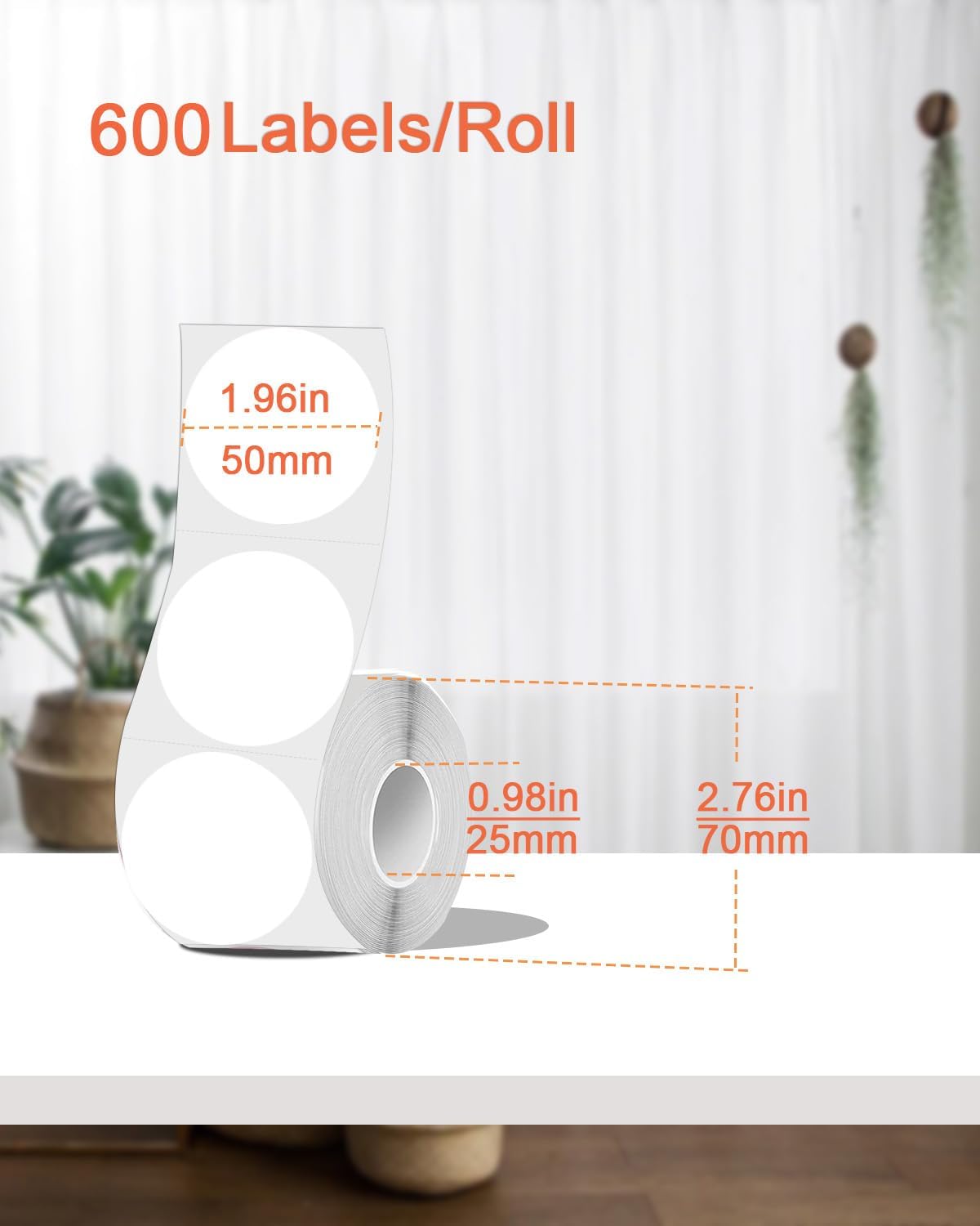 2 inch Round Thermal Labels, Thermal Printer Labels Sticker use for Barcode, Shipping, Customized, Circle Direct Thermal Stickers 600 PCS/1 Roll, White