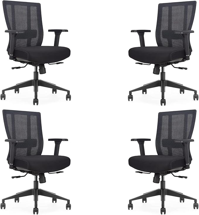 Bitchair Ergonomic Mesh Conference Room Chair - Adjustable Lumbar Support Computer Desk Chair with Height Adjustable Arms - Seat Depth Adjustable Office Chair - (Black) (Pack of 4)