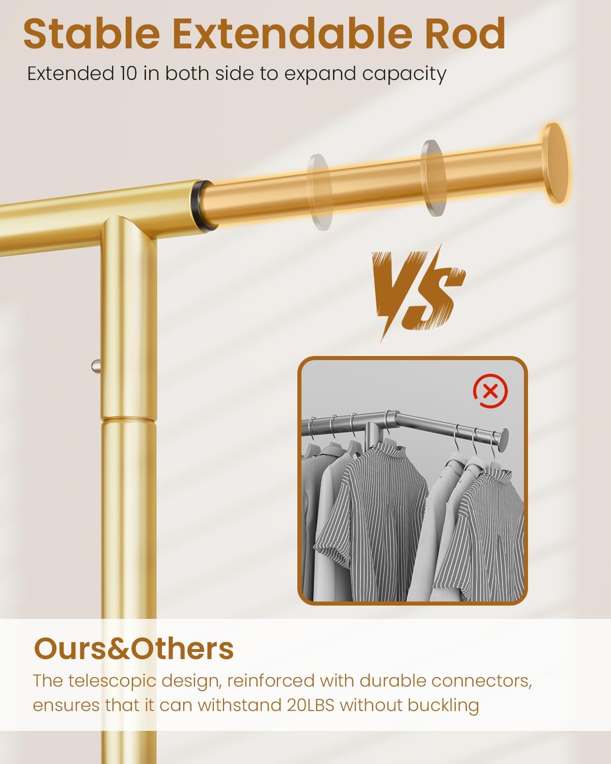 Heavy Duty Clothes Rack, Metal Clothing Rack Load 450 LBS, Rolling Coat Racks for Hanging Clothes with Lockable Wheels, Wardrobe Closet Garment Racks for Bedroom, Gold