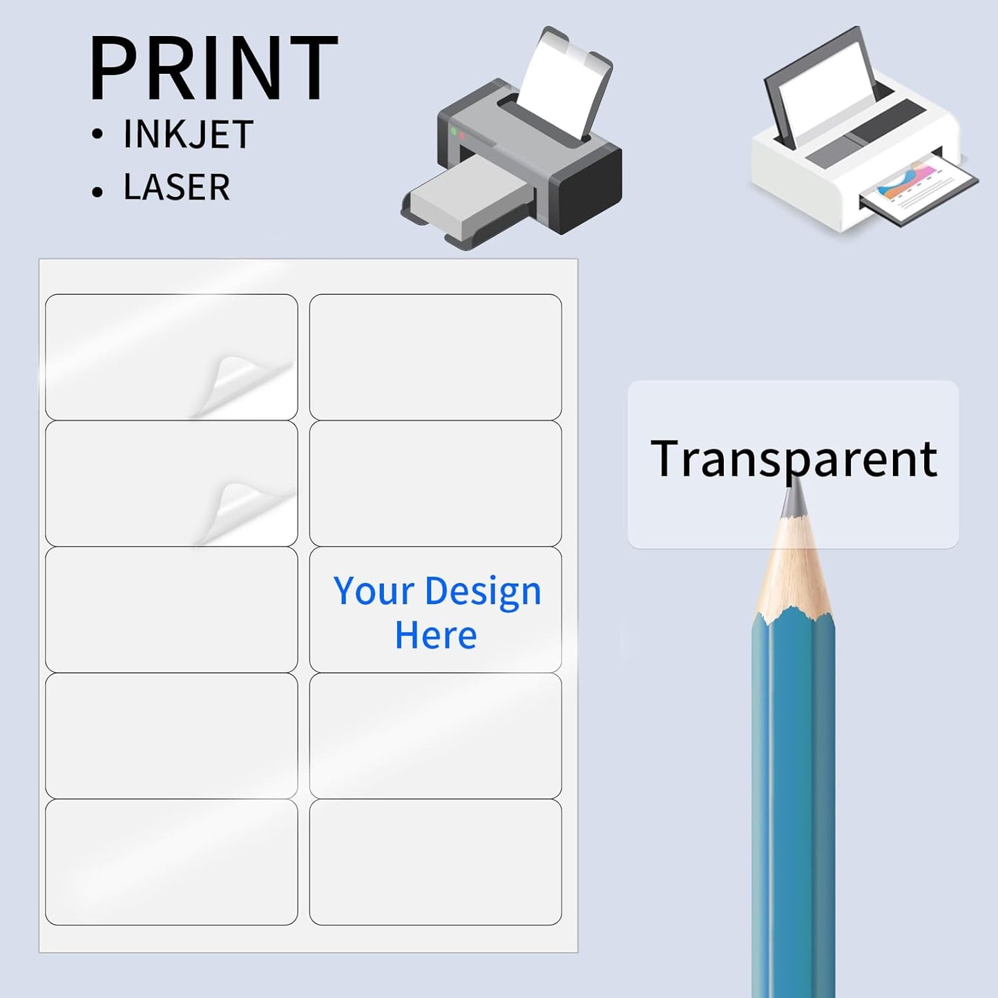 STARLIBOO Transparent Stickers Labels - 2" x 4" Address Labels Mailing Stickers for Laser/Inkjet Printer 8.5"×11"- 20 Sheet
