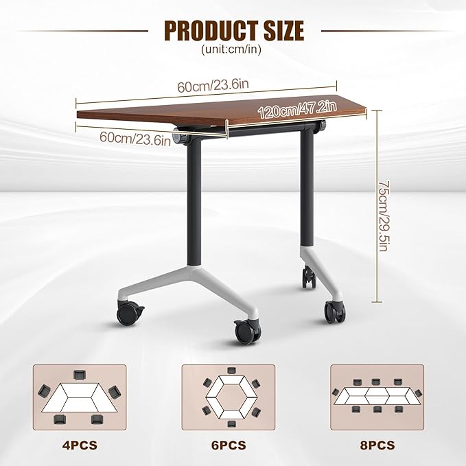 Conference Table, Folding Conference Desk Modern White, Seminar Table with Wheels, 2-10 People for Office, Meeting Break Room (4, 1915TXH, 47IN)