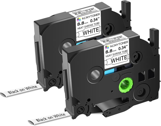 HSe221 HS221 HSE-221 HS-221 Heat Shrink Tubes Label Tape 3/8" (8.8mm) x 4.92 ft Compatible for PTD210 D400 D600 PTH300 PTE300 PTE500 PTE550W PTP700 PTP750WVP, Black on White, 2 Pack