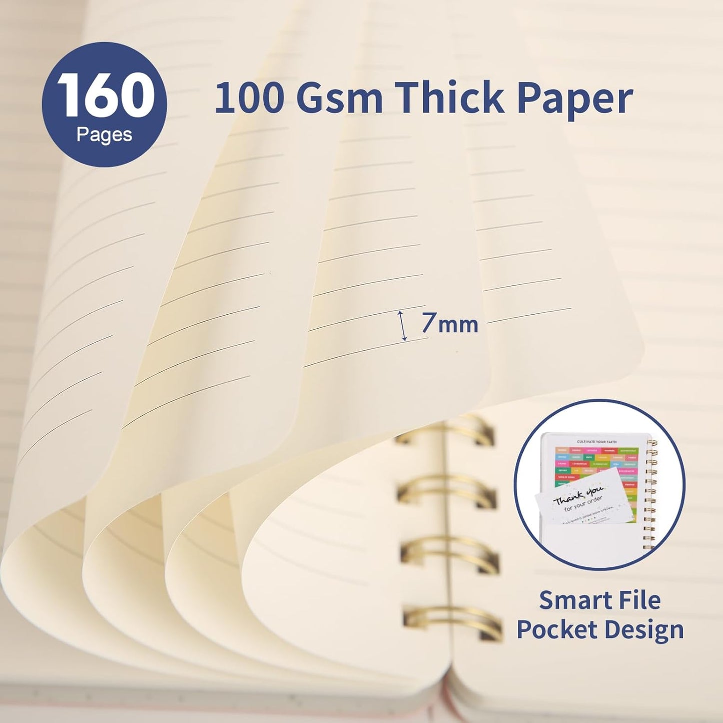 Lined Spiral Notebook College Ruled A5 Journal Book for Note Taking, 160 Pages Writing Journal for Office and Home School Supplies 5.75x8.125 inch (0Navy Blue)