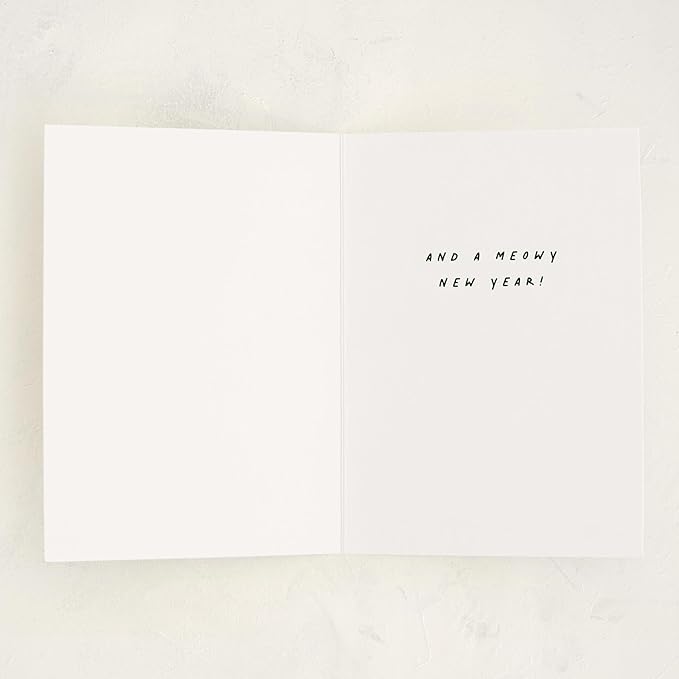 Minted Meowy Christmas Cards, 8 Cards with Envelopes, Folded 5x7 Holiday Card with Tinsel, Star & Playful Cats and Christmas Tree Design, Gold Foil-Pressed, Luxurious Paper, Interior Message Included